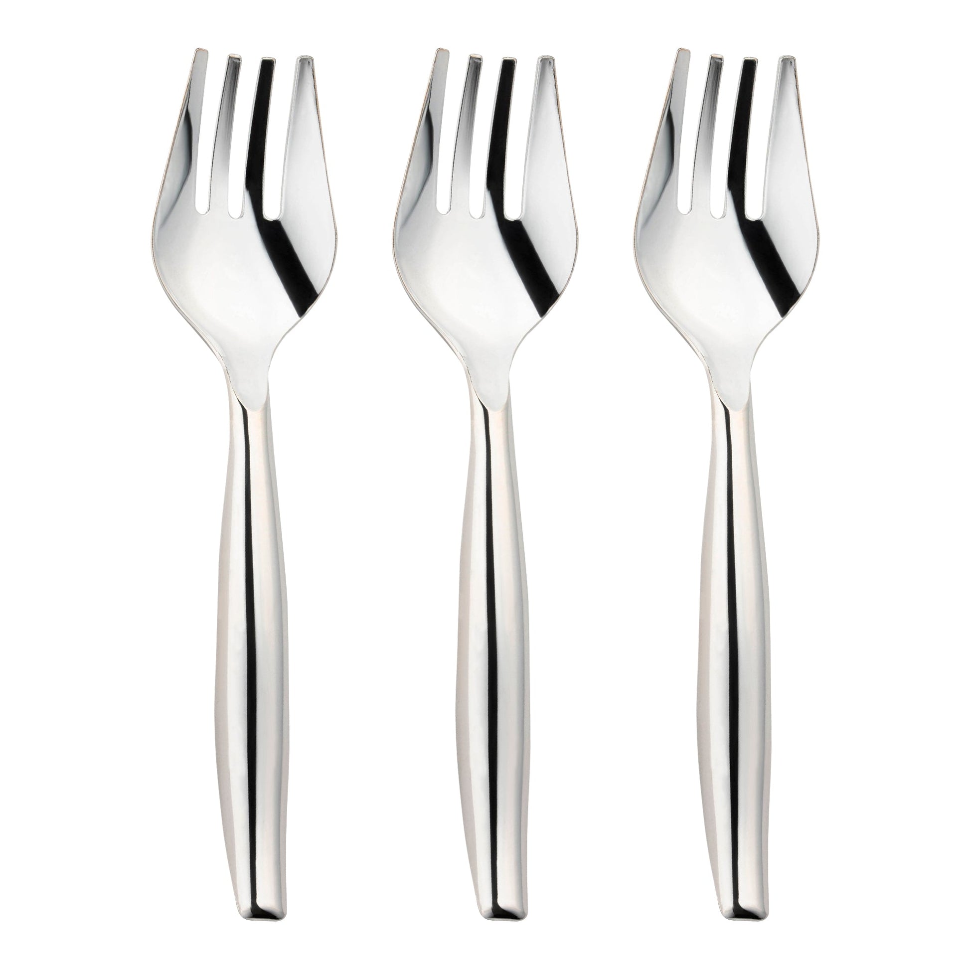 Durable and disposable 9.75-inch silver plastic serving forks for convenient food service