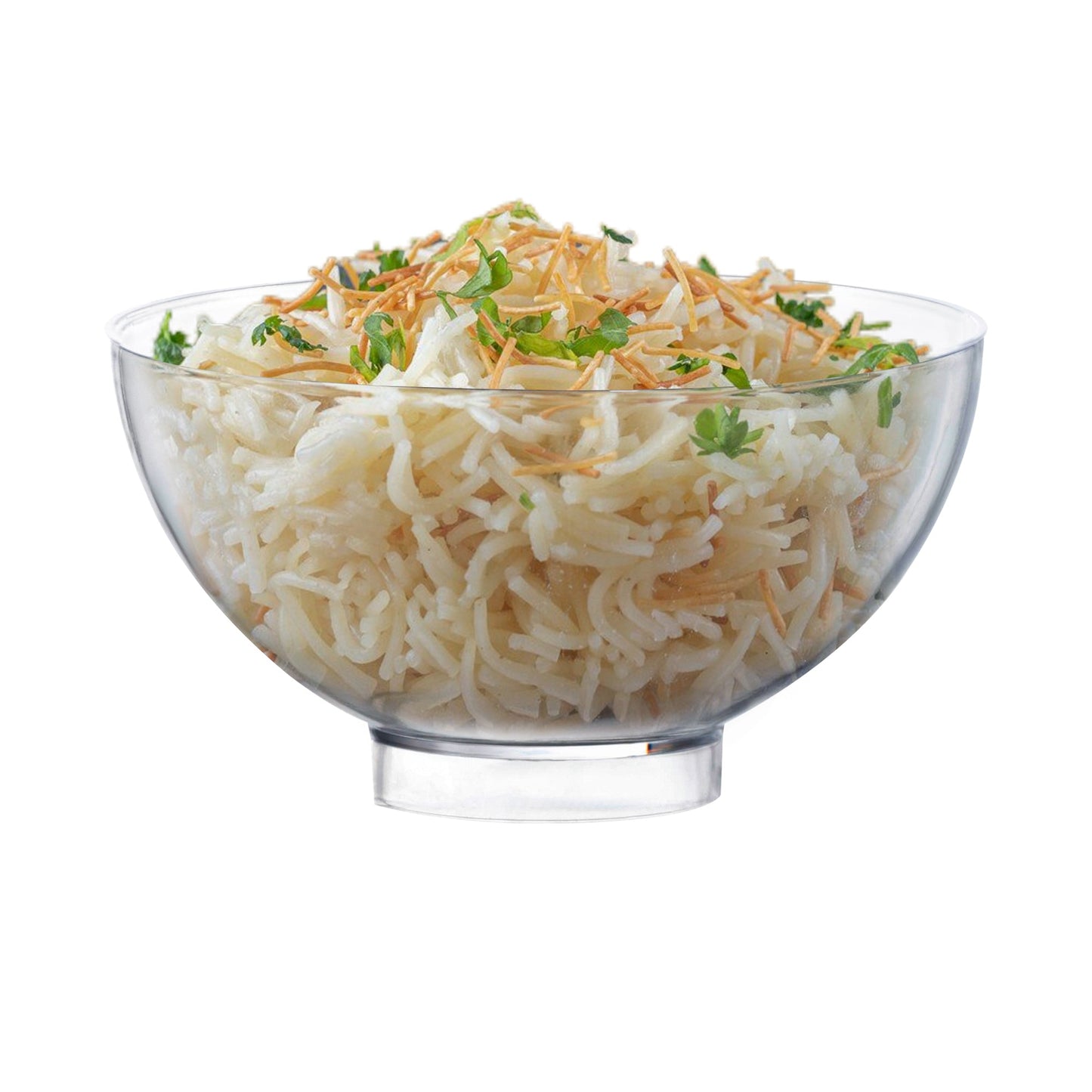 Eco-friendly clear round mini bowls, 2.5" in diameter, 2.65 oz capacity, disposable for hassle-free serving, 288 per case.