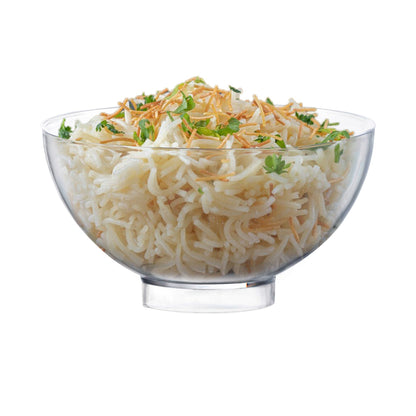 Eco-friendly clear round mini bowls, 2.5" in diameter, 2.65 oz capacity, disposable for hassle-free serving, 288 per case.
