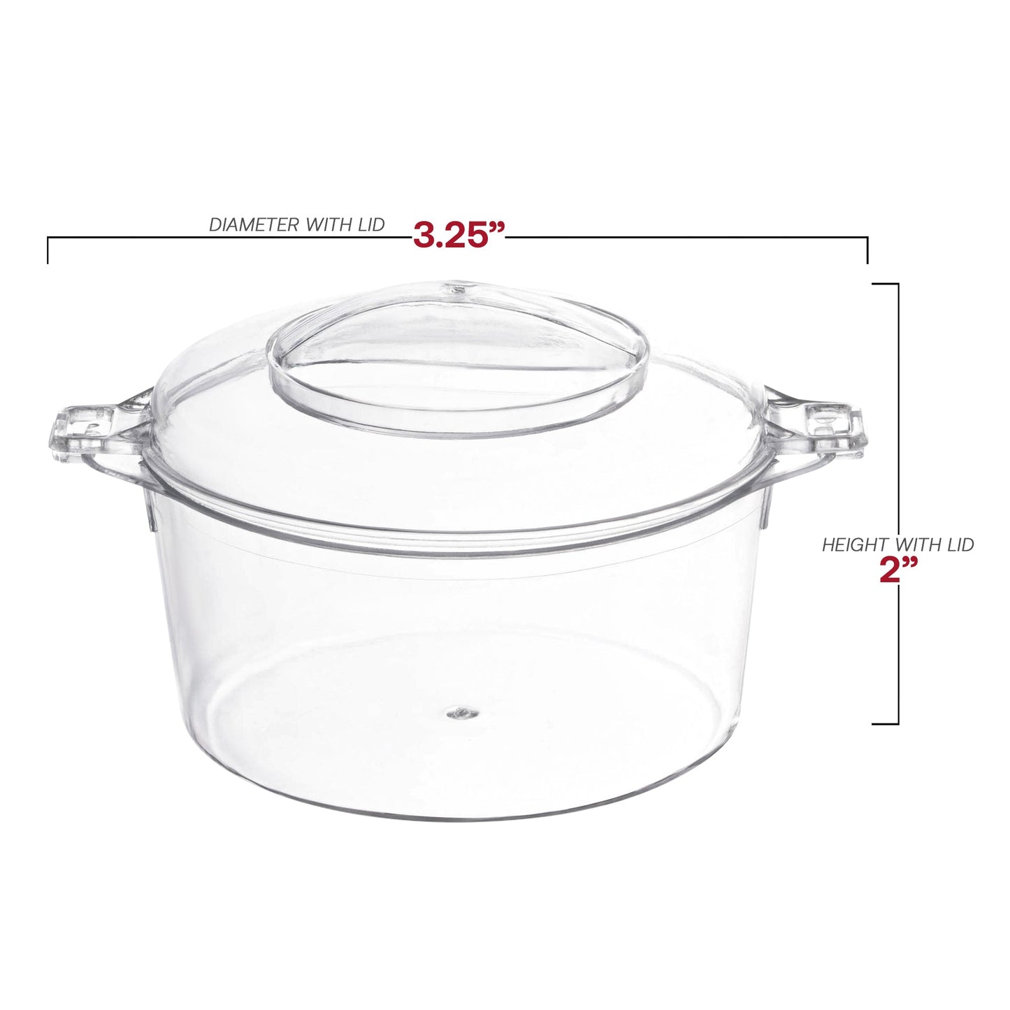 Eco-friendly clear round mini dessert pots, 3.4 oz capacity, 3.25" diameter, perfect for sustainable event use, 288 pots per case.