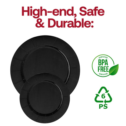 Elegant 13-inch black paper charger plates, disposable design, BPA-free