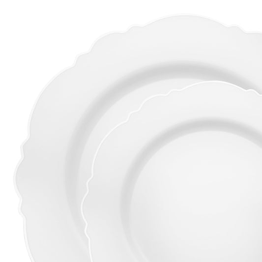 Elegant White Disposable Dinnerware with Silver Rim for a Sophisticated Touch
