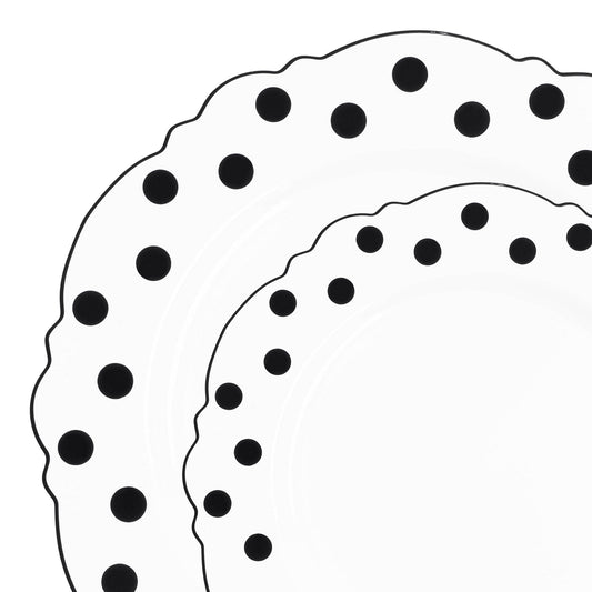 Elegant White Disposable Plates with Black Dots for a Modern and Bold Look