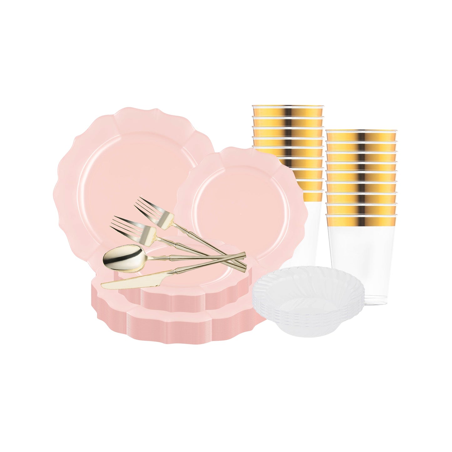 Elegant and festive, the Pearl Pink Round Lotus Plastic Tableware Set enhances any upscale occasion with style.