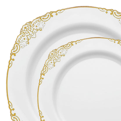 Elegant and timeless, the White with Gold Fancy Round Dinnerware Set adds charm to weddings and special occasions