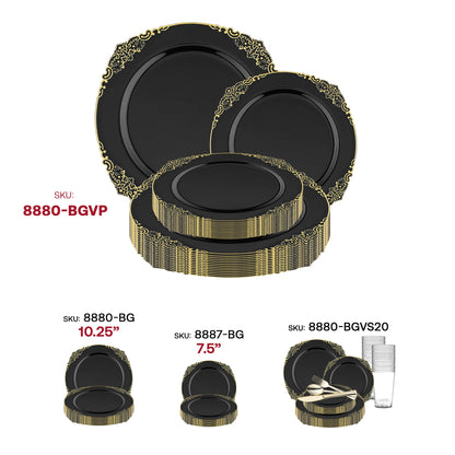 Elegant party table showcasing the Black with Gold Fancy Dinnerware Set with floral centerpieces and fine settings