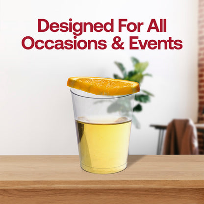 Everyday-use 10 oz clear plastic cups, durable yet disposable, great for home, office, or catering, bulk pack of 500.