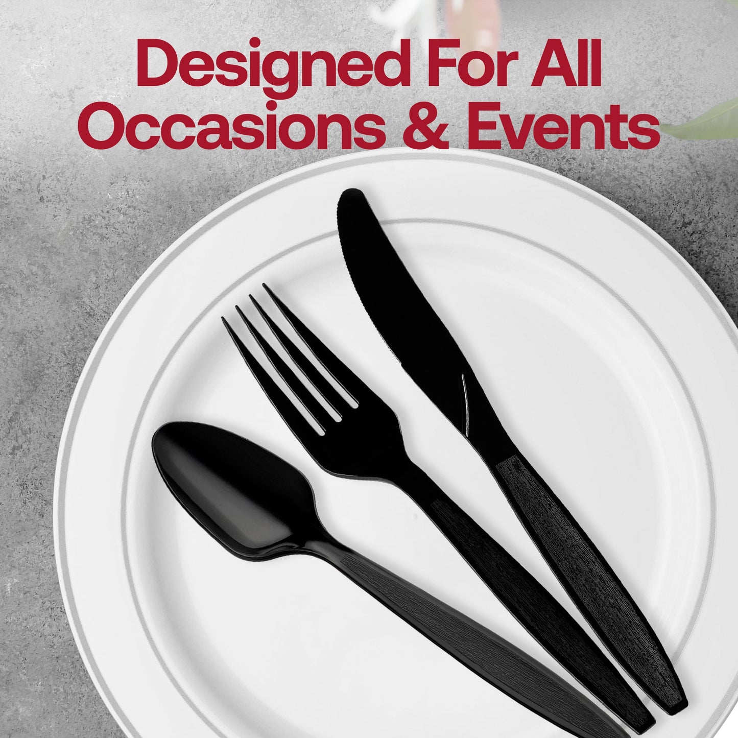 Fancy black plastic forks, 7 inches, with a sleek and modern design perfect for upscale events