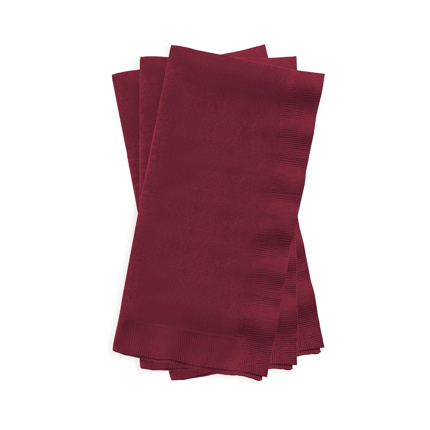 Fancy burgundy red paper dinner napkins, 16" x 16", featuring a rich, deep hue to enhance any upscale table setting.