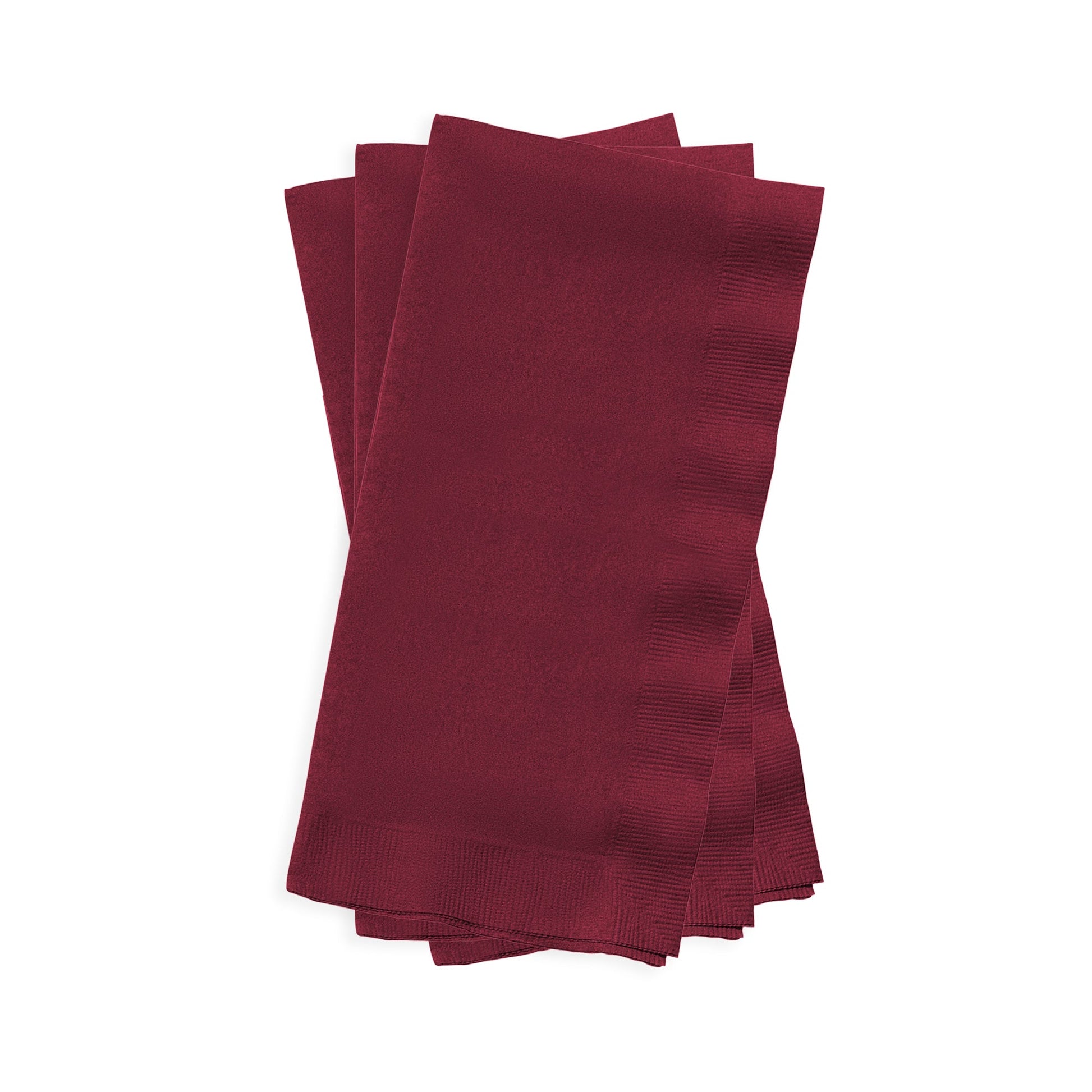 Fancy burgundy red paper dinner napkins, 16" x 16", featuring a rich, deep hue to enhance any upscale table setting.
