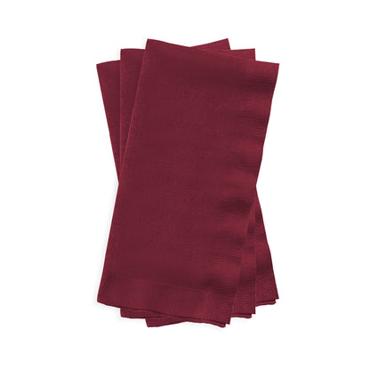 Fancy burgundy red paper dinner napkins, 16" x 16", featuring a rich, deep hue to enhance any upscale table setting.
