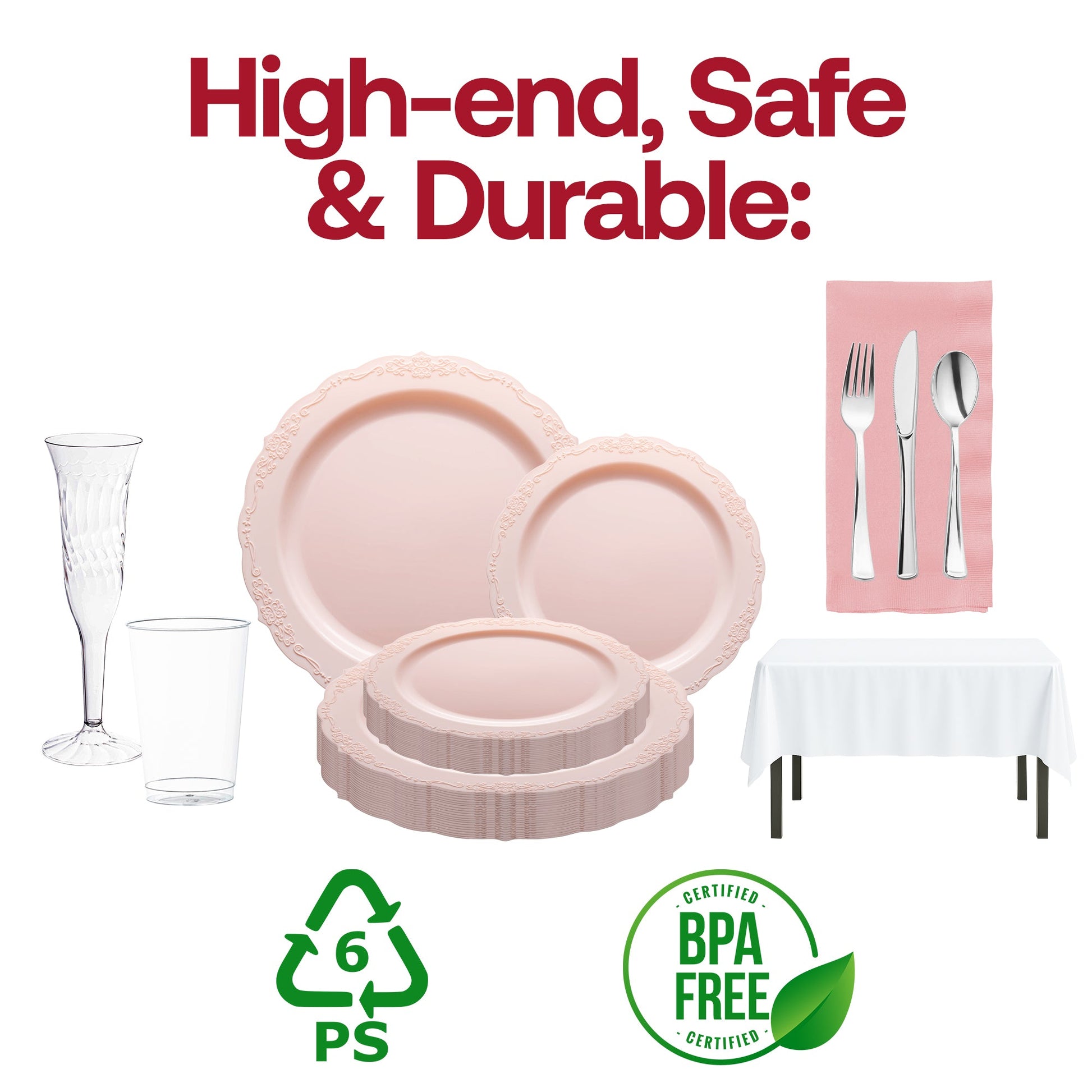 Fancy dinnerware set with pink tones and silver accents perfect for milestone events.