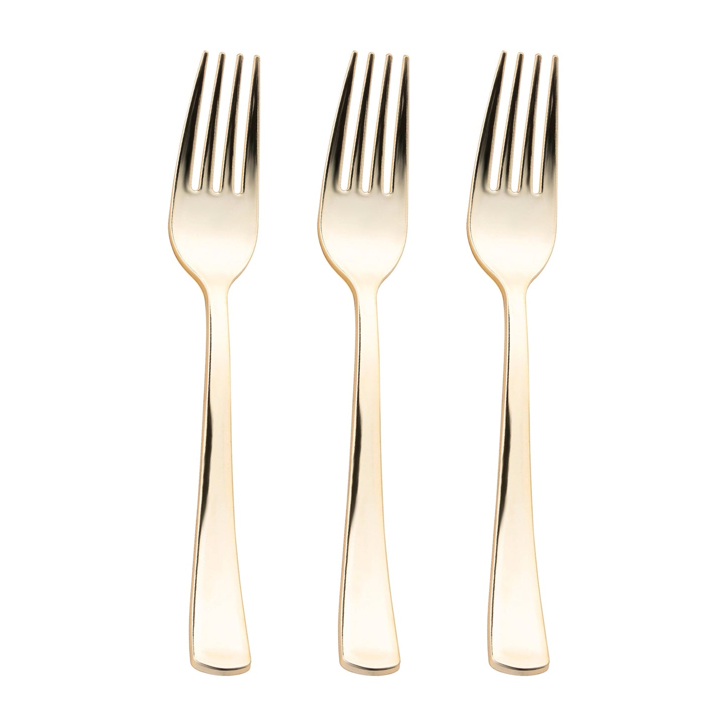 Fancy shiny metallic gold plastic spoons, 6.25 inches, with a sleek, luxurious look, perfect for upscale dining and celebrations.