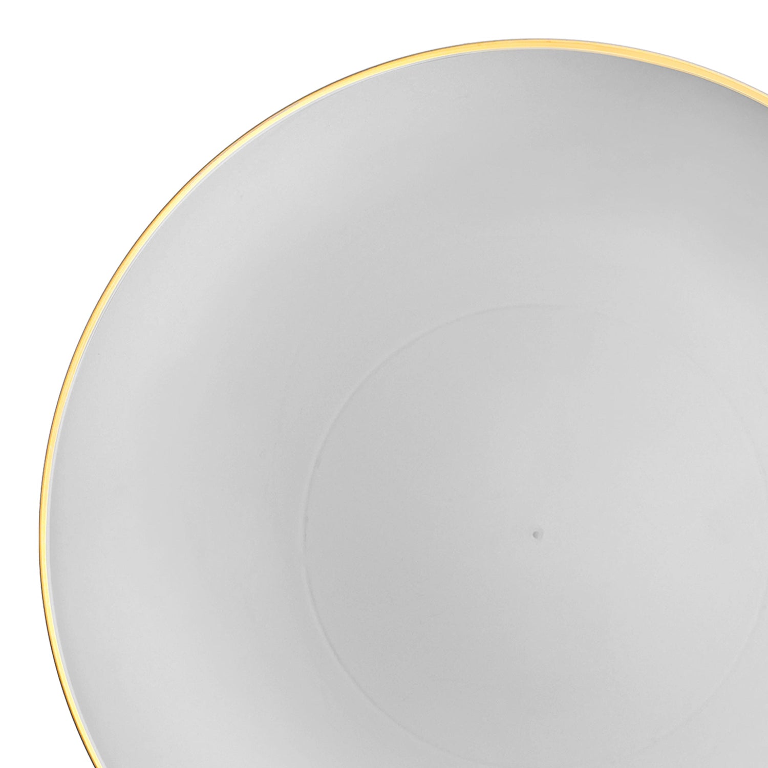 Gray plastic dinner plates featuring a stylish gold rim and unique organic round design