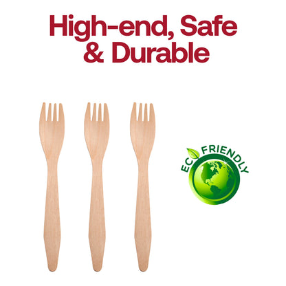 Heavy-duty disposable birch wood forks, 6.5 inches, bulk pack of 600 – Sturdy single-use forks ideal for catering, events, and eco-conscious dining.