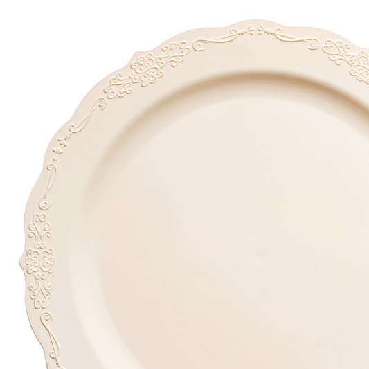 Ivory Vintage Round Disposable Plastic Dinner Plates