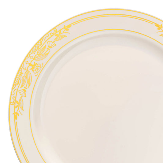 Ivory with Gold Harmony Rim Plastic Dinner Plates