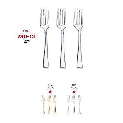 Lightweight yet sturdy clear mini forks, 4 inches, disposable for easy cleanup after serving appetizers or treats