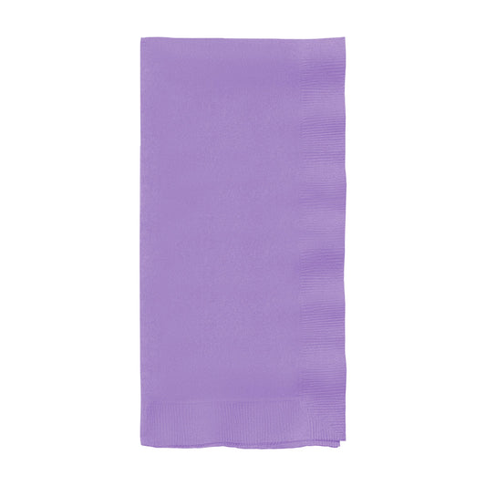 Luscious lavender paper dinner napkins, 16" x 16", soft, absorbent, and durable, adding a touch of elegance to any meal.