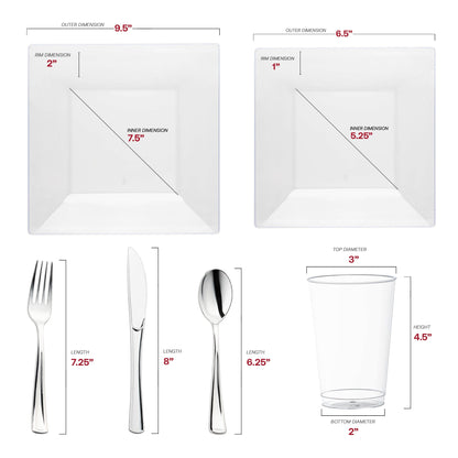 Made from BPA-free, recyclable plastic, the Clear Square Plastic Wedding Set provides a safe, sustainable table solution