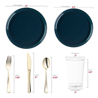 Made from recyclable, BPA-free plastic, the Navy Flat Round Disposable Plastic Wedding Value Set offers a safe, eco-friendly solution for your gatherings