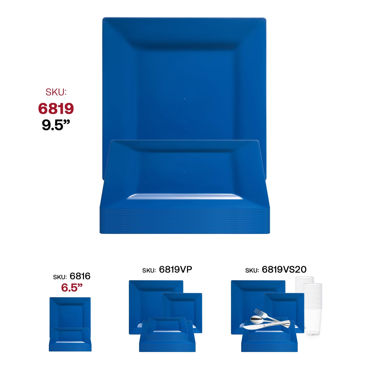 Midnight Blue Square Plastic Dinner Plates (9.5")