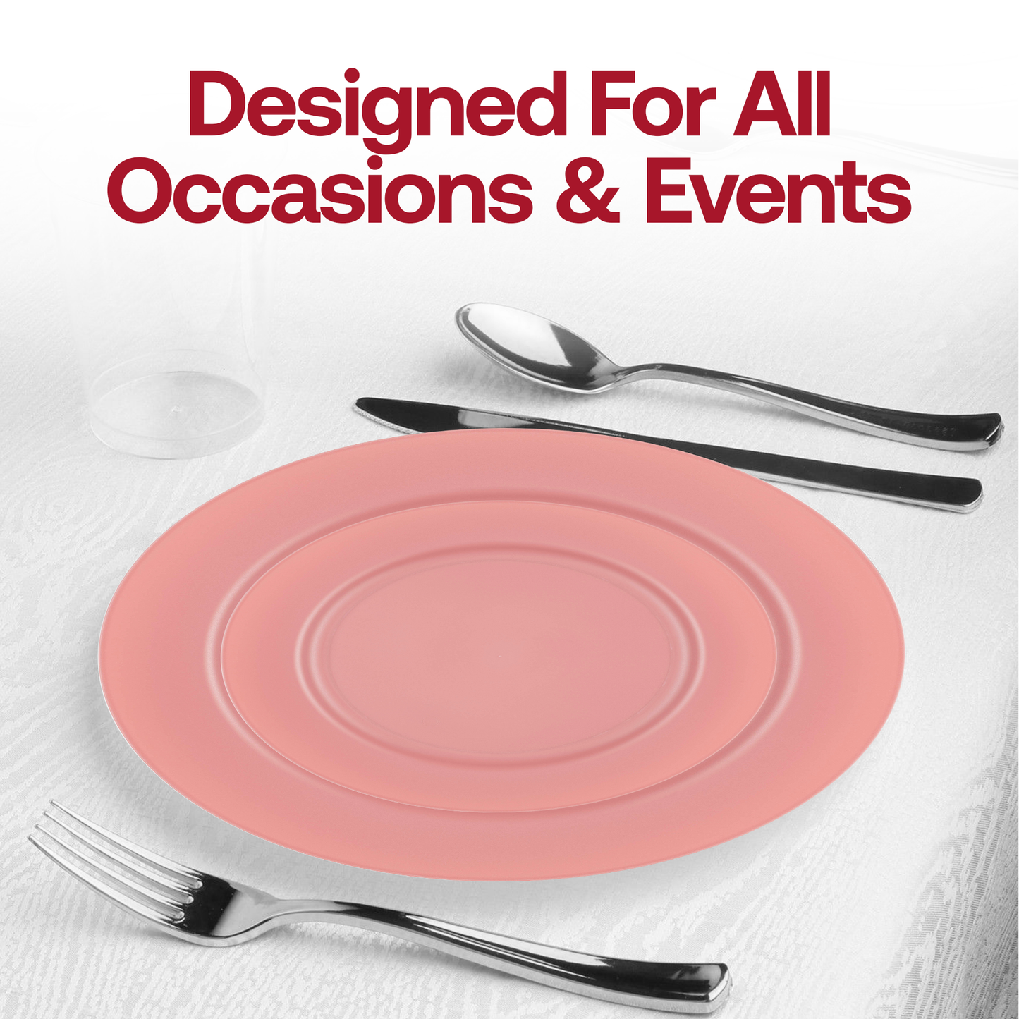 Modern matte fuchsia plastic salad plates, 7.5-inch diameter, ideal for serving appetizers, sold as a 120-pack