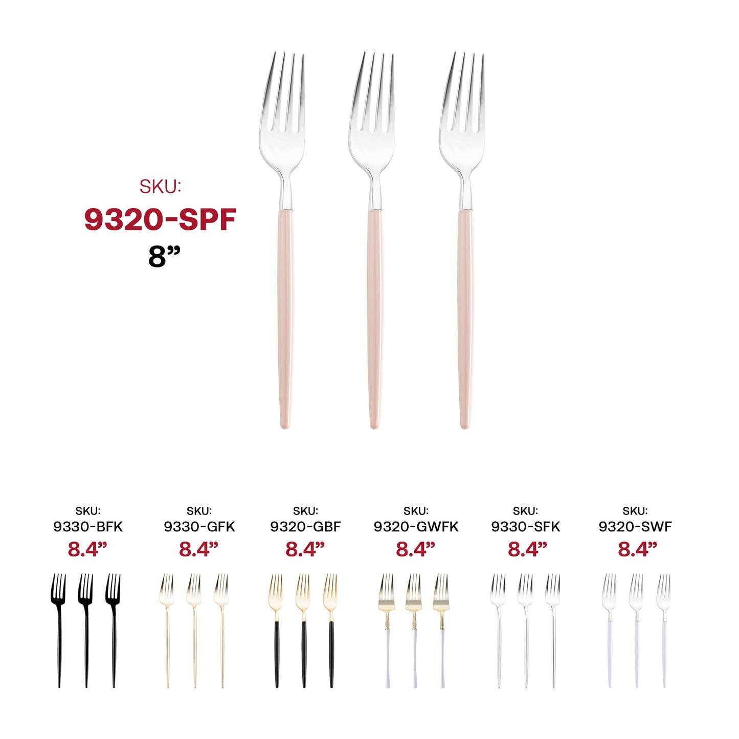 Moderno disposable plastic dinner forks, silver with pink handles, 8 inches long, a chic addition to weddings and parties, case of 240