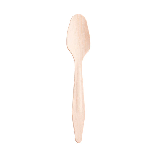 Natural birch disposable dinner spoons, 6.5 inches, case of 600, sturdy and stylish for eco-conscious dining.