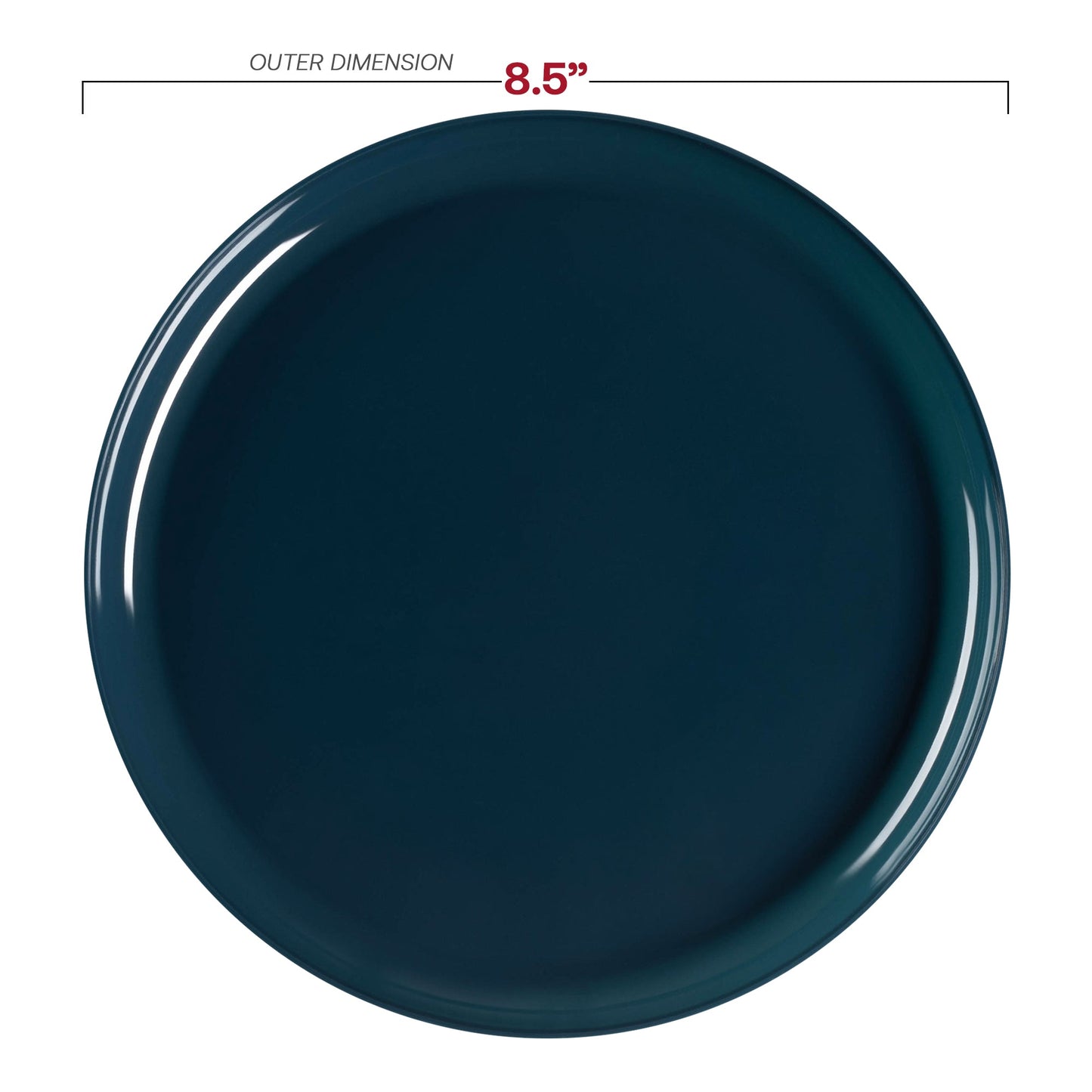Navy 8.5-inch disposable plastic plates featuring a flat round shape