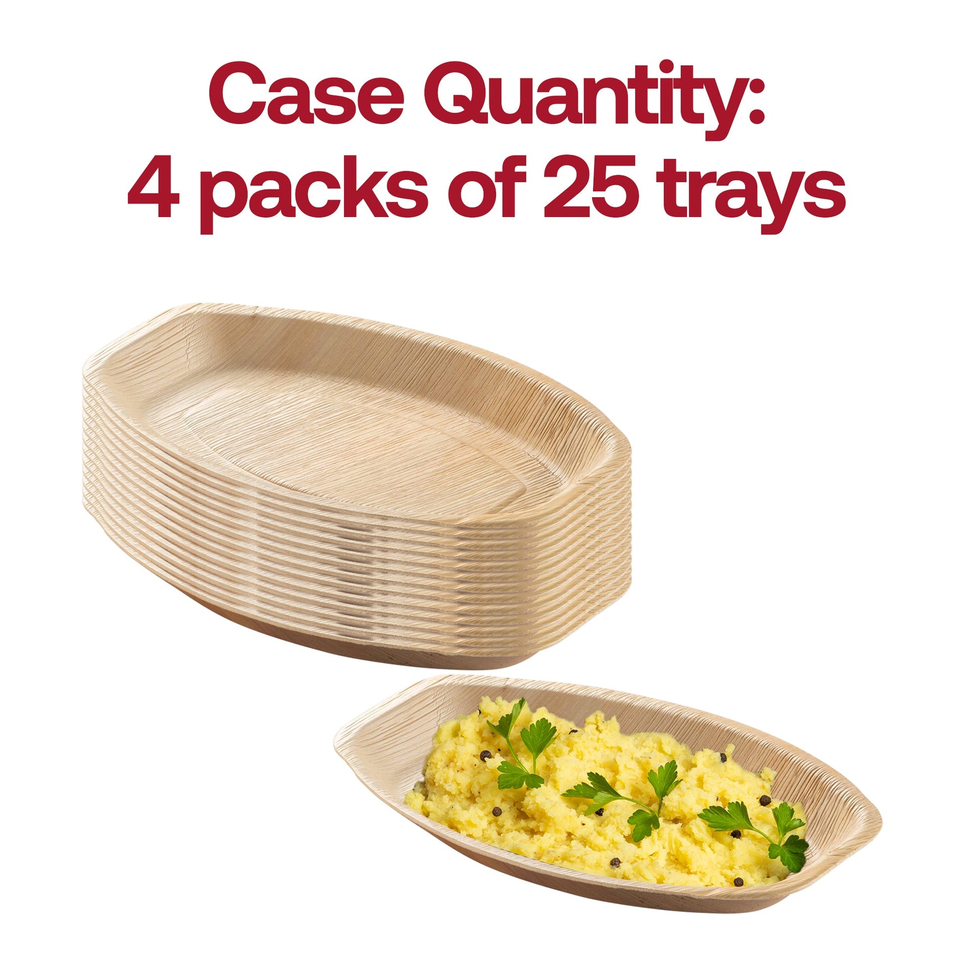 Oval palm leaf tray measuring 13 inches long by 9 inches wide, offering a rustic and functional serving surface