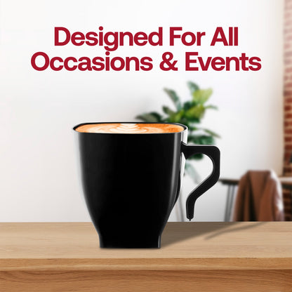 Pack of 240 black 2 oz. square plastic coffee and tea cups with a contemporary design, ideal for parties and special events