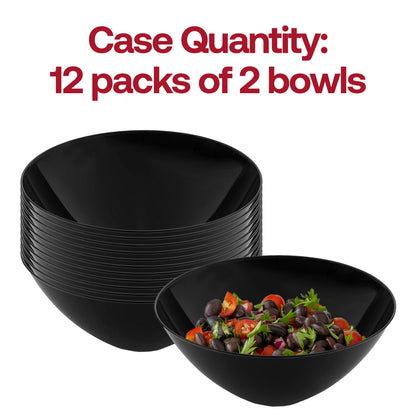 Pack of 24 black 100 oz. disposable plastic bowls featuring an organic round design
