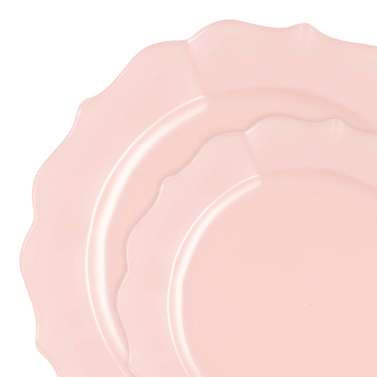 Pearl Pink Round Lotus Plastic Dinnerware Set adds a soft, romantic touch to weddings, showers, and elegant events