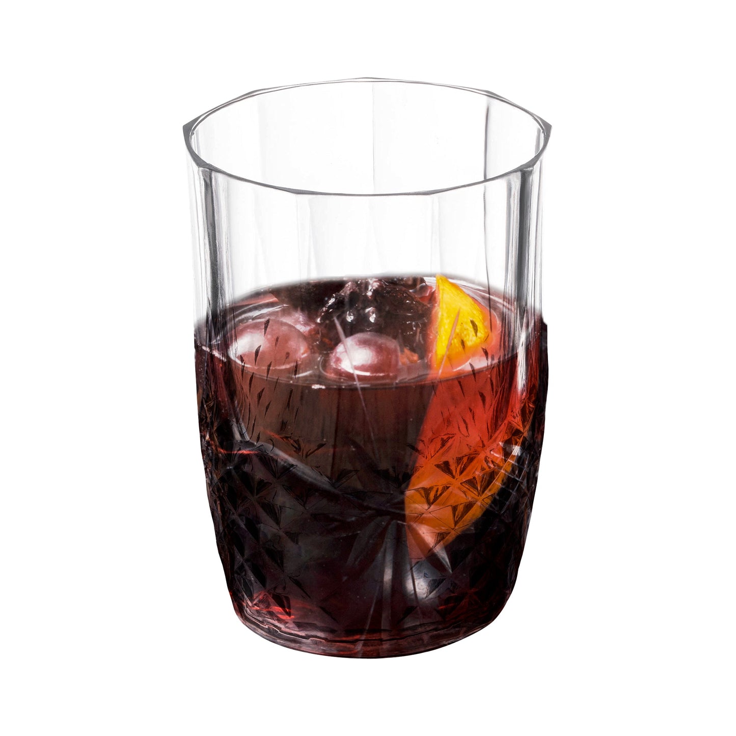 Premium 16-ounce clear striped plastic tumblers, round disposable design, great for weddings and celebrations