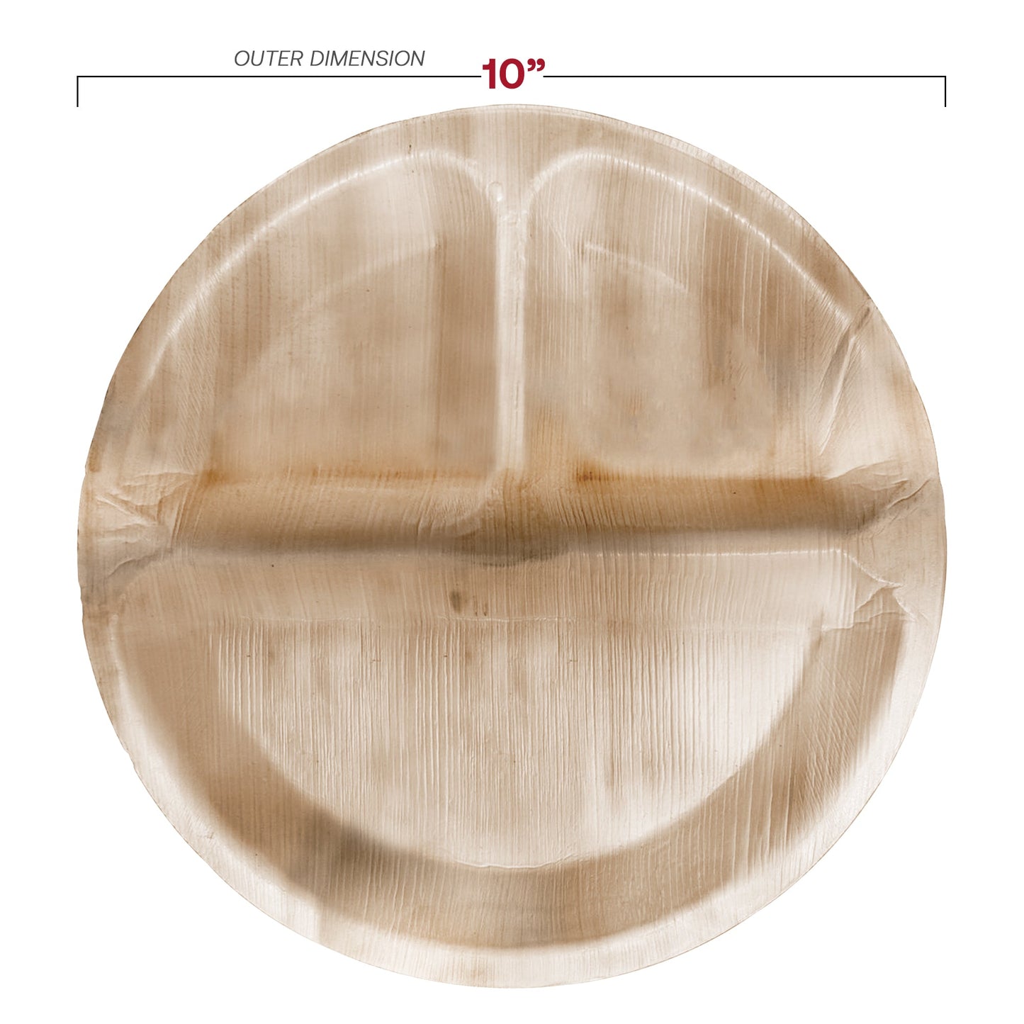 Round Palm Leaf 3-Partition Eco Friendly Disposable Dinner Plates (10") Dimension | Smarty Had A Party