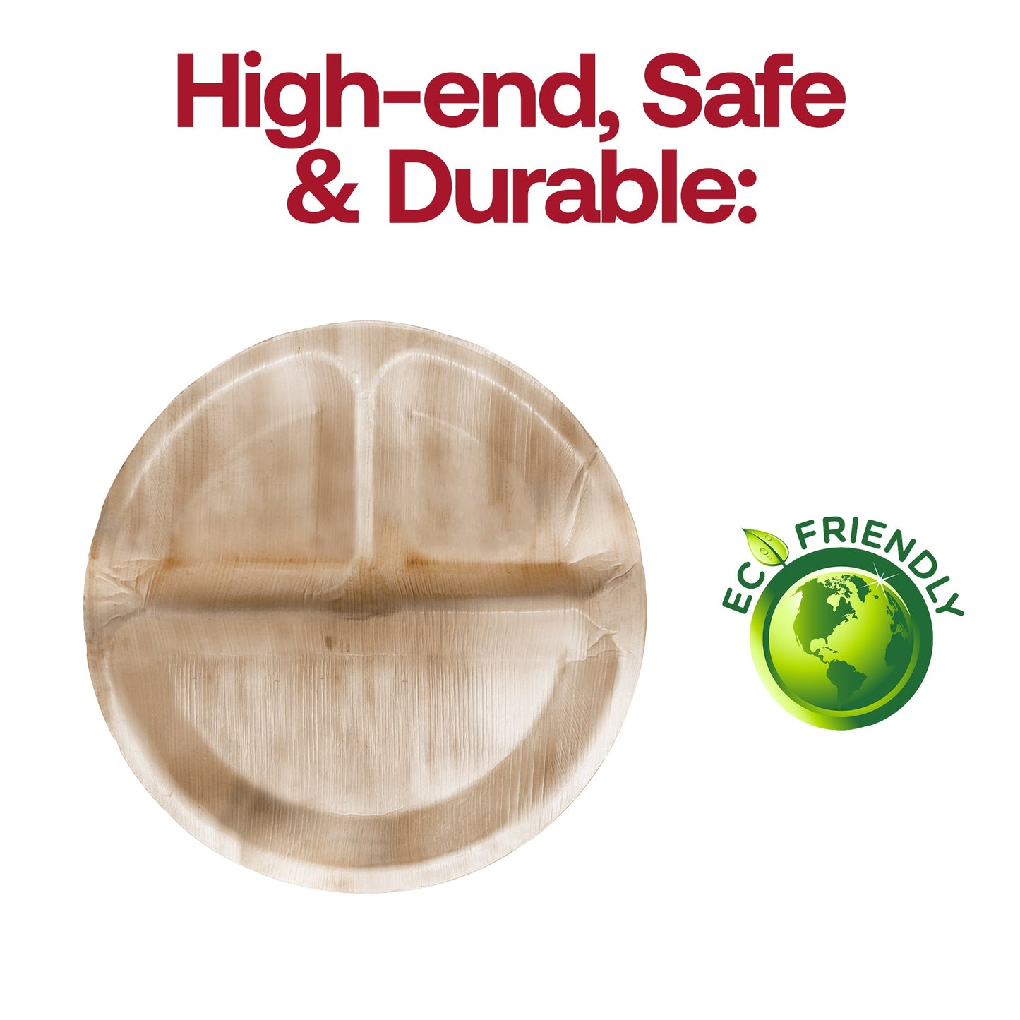 Round Palm Leaf 3-Partition Eco Friendly Disposable Dinner Plates (10") BPA | Smarty Had A Party