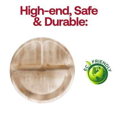 Round Palm Leaf 3-Partition Eco Friendly Disposable Dinner Plates (10") BPA | Smarty Had A Party