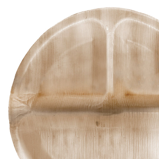 Round Palm Leaf 3-Partition Eco Friendly Disposable Dinner Plates (10") | Smarty Had A Party