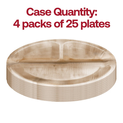 Round Palm Leaf 3-Partition Eco Friendly Disposable Dinner Plates (10") Quantity | Smarty Had A Party