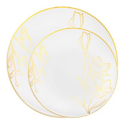 Round Plastic Dinnerware Featuring a Beautiful Antique Gold Floral Accent