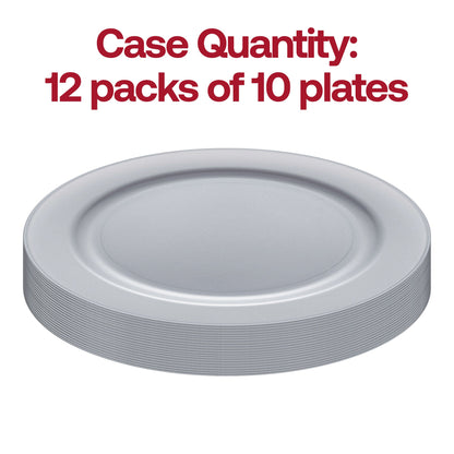 Round disposable appetizer plates in a contemporary matte steel gray color, 7.5 inches, BPA-free