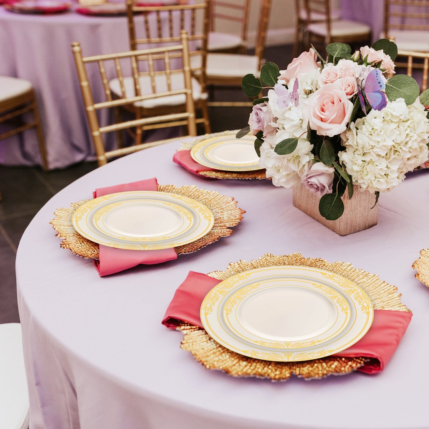 SKU 640GVP, Salad Plate 7.5" and Dinner Plate 10.25", the ideal sizes for your next special occasion.