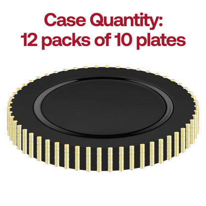 Set of 120 black plastic salad plates featuring an elegant gold pearl string pattern