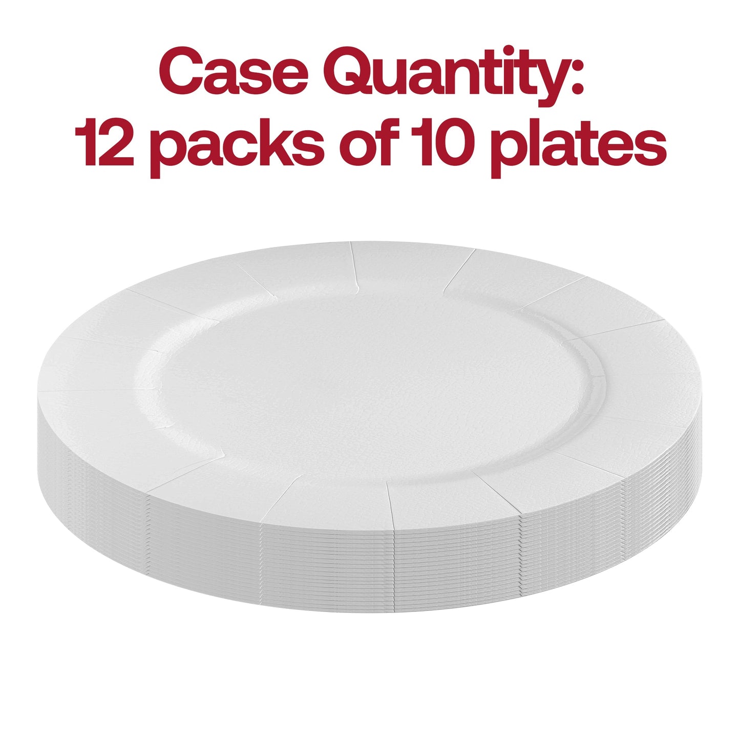 Set of 120 white round disposable paper charger plates, 13-inch diameter