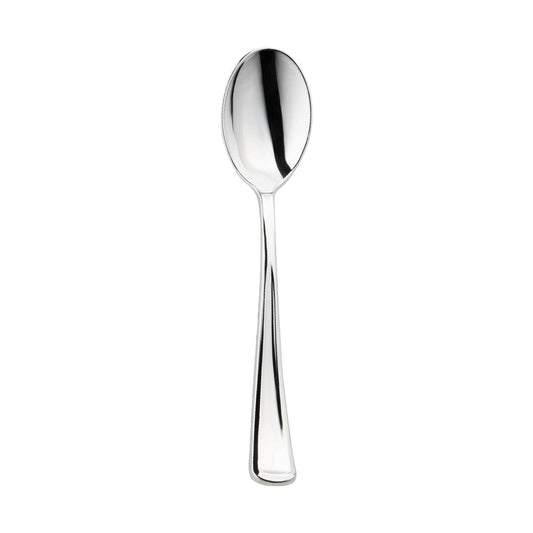 Shiny Metallic Silver Plastic Spoons add elegance to any event, offering sleek style and reliable single-use convenience