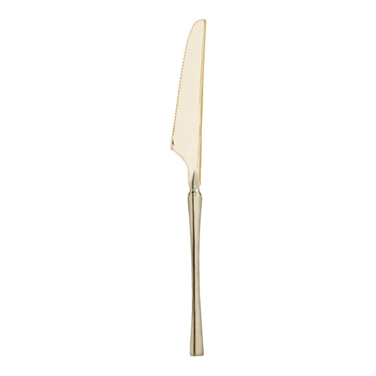 Shiny gold Moderno disposable plastic dinner knives, 8.8 inches, case of 240, sleek and stylish for elegant dining