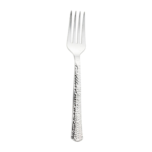 Shiny metallic silver hammered plastic forks, 7 inches, 1000-pack – Durable disposable forks with a textured hammered handle and a reflective silver finish.