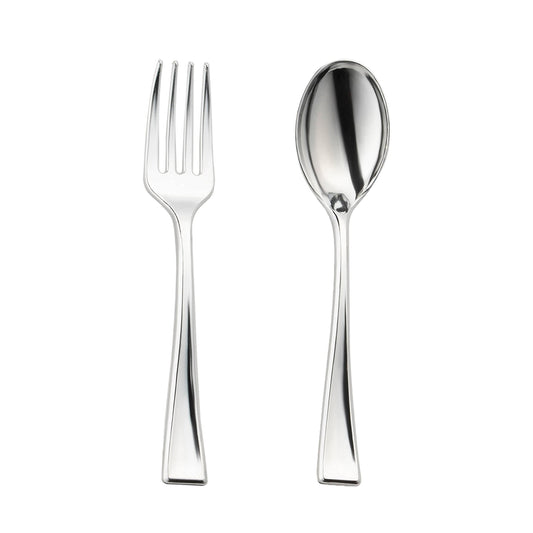 Silver disposable plastic mini flatware set, 4-inch utensils, perfect for appetizers and desserts, case of 960 pieces
