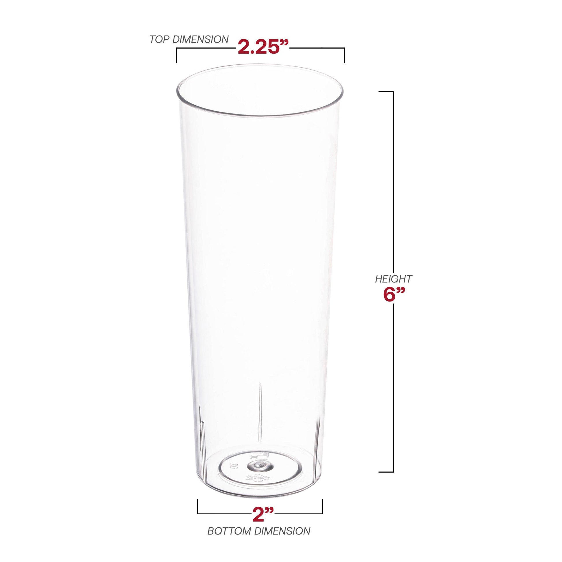 Sleek 10 oz clear plastic cups with a high ball round design, disposable for easy cleanup